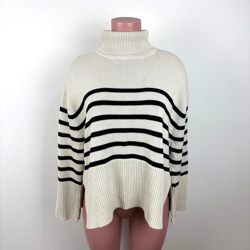 GAP 24/7 Split-Hem Turtleneck Sweater Small Breton Stripe cotton 792207